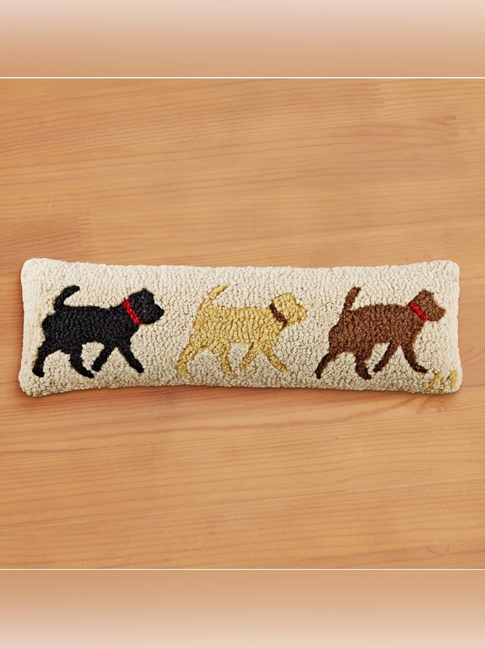 Wool Hooked Throw Pillow, Lab Trio, 8" x 24